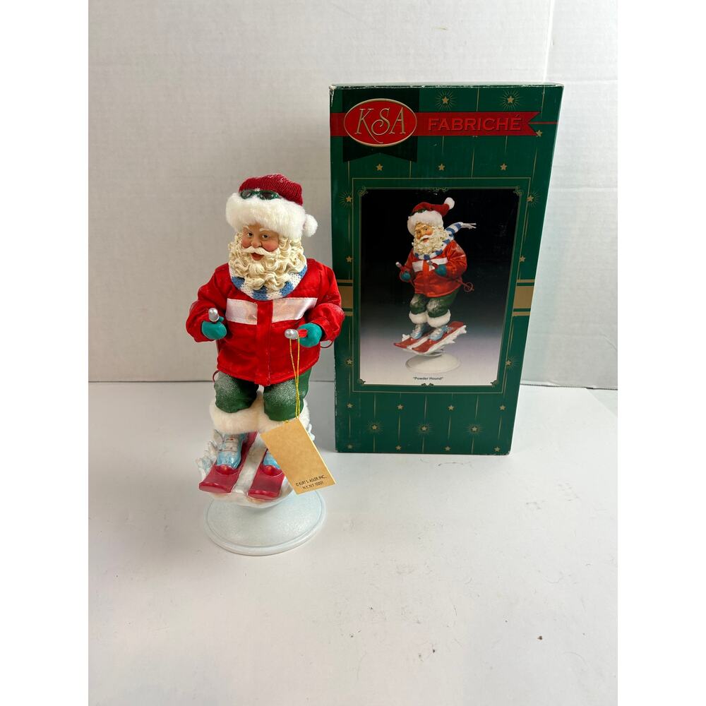 Vintage KSA Fabriché Skiing Santa Figurine Powder Hound Christmas Decor 12”